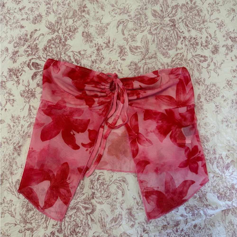 Pink Hawaiian Floral Mesh Tube Top